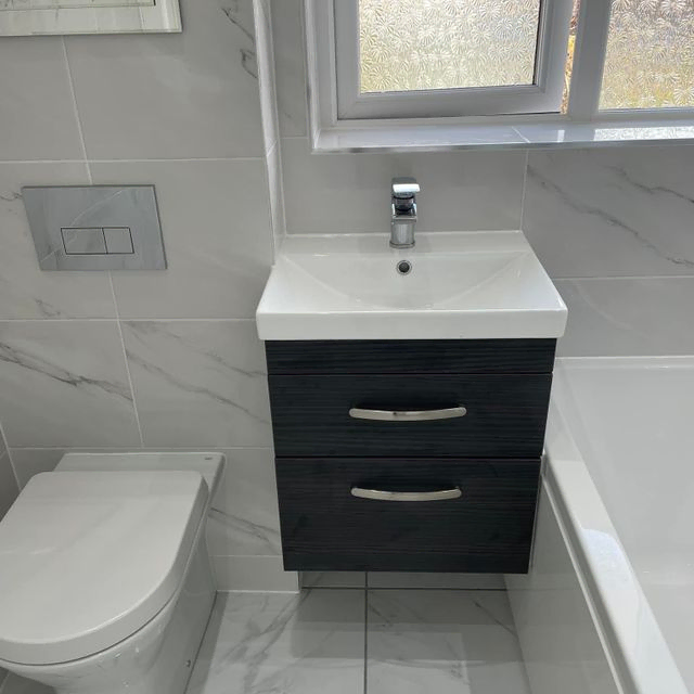 White and Dark Grey Bathroom